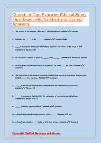 Church of God Exhorter Biblical Study: Final Exam with Verified Answers