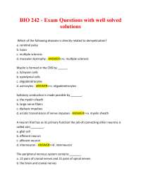 BIO 242 - Exam Questions with Solved Solutions: Nervous System