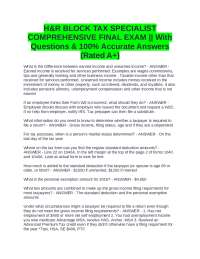 H&R Block Tax Specialist Comprehensive Final Exam: Questions and Answers