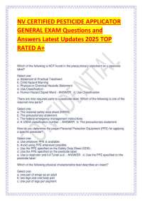 NV Certified Pesticide Applicator General Exam Questions and Answers
