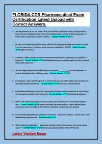 Florida CDR Pharmaceutical Exam: Latest Version with Correct Answers