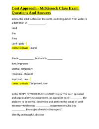 Cost Approach - McKissock Class Exam: Questions and Answers
