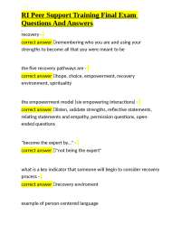 RI Peer Support Training Final Exam Questions and Answers