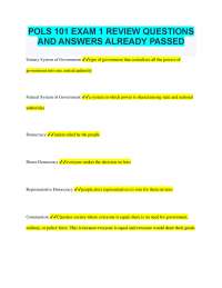 POLS 101 Exam 1 Review Questions and Answers: US Government and Politics