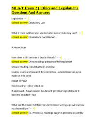 MLA/T Exam 2: Ethics and Legislation - Questions and Answers
