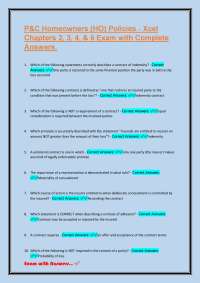 P&C Homeowners (HO) Policies - Xcel Chapters 2, 3, 4, & 6 Exam with Complete Answers.
