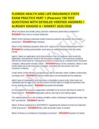 FLORIDA HEALTH AND LIFE INSURANCE STATE EXAM PRACTICE PART 1 (Pearson) 150 TEST QUESTIONS