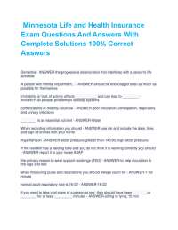 Minnesota Life and Health Insurance Exam Questions And Answers With Complete Solutions 100