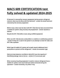 MACS 609 Certification: Solved Questions for Automotive AC