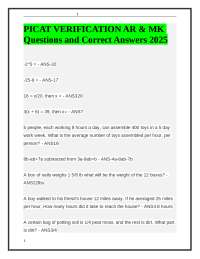 PICAT VERIFICATION AR & MK Questions and Correct Answers 2025. Graded A