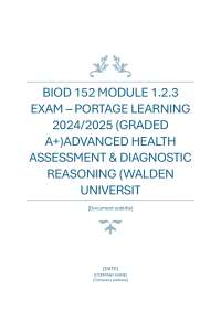 BIOD 152 MODULE 1.2.3  EXAM – PORTAGE LEARNING  2024/2025 (GRADED  A+)ADVANCED HEALTH  ASS