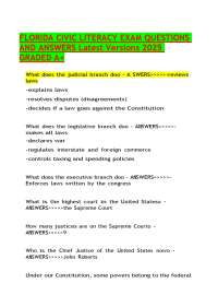 FLORIDA CIVIC LITERACY EXAM QUESTIONS AND ANSWERS Latest Versions 2025 GRADED A+.