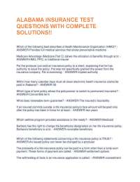 Alabama Insurance Test Questions and Answers