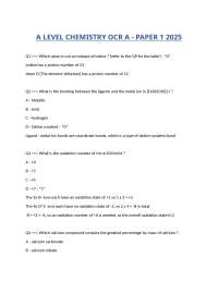 A LEVEL CHEMISTRY OCR A - PAPER 1 2025