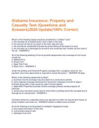 Alabama Insurance: Property and Casualty Test |Questions and Answers|2025 Update|100% Corr