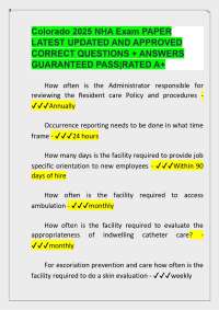 Colorado 2025 NHA Exam PAPER LATEST UPDATED AND APPROVED CORRECT QUESTIONS + ANSWERS GUARA