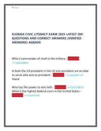 Florida Civic Literacy Exam 2025: 200 Questions and Answers