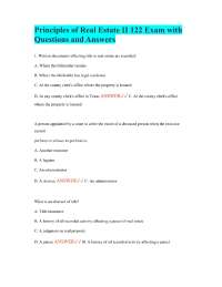 Principles of Real Estate II 122 Exam with Questions and Answers