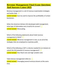 Revenue Management Final Exam Questions And Answers Latest 2025