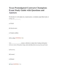 Texas Promulgated Contracts Champions Exam Study Guide with Questions and Answers