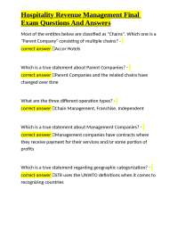 Hospitality Revenue Management Final Exam Questions And Answers
