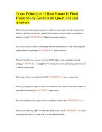 Texas Principles of Real Estate II Final Exam Study Guide with Questions and Answers