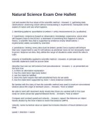 Natural Science Exam One Hallett Questions with Correct Answers
