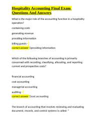 Hospitality Accounting Final Exam Questions And Answers