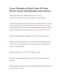 Texas Principles of Real Estate II Focus Review Exam with Questions and Answers