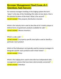 Revenue Management Final Exam ch 5 Questions And Answers