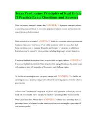 Texas Pre-License Principles of Real Estate II Practice Exam Questions and Answers