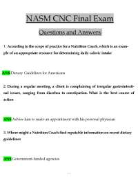 NASM CNC Final Exam Questions and Answers, Exams of Nutrition