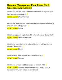 Revenue Management Final Exam Ch. 1 Questions And Answers