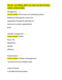 NCM 119 PRELIMS EXAM QUESTIONS AND ANSWERS: Management Theories and Concepts