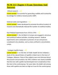 Ethical Research in Nursing: NCM 111 Chapter 4 Exam Questions and Answers
