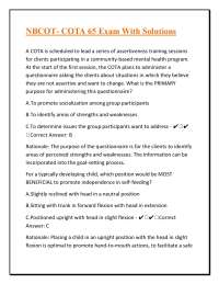 NBCOT-COTA 65 Exam Practice Questions with Solutions