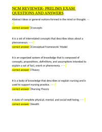 NCM Reviewer - Prelims Exam: Questions and Answers on Nursing Theories and Concepts