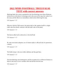 2022 NFHS FOOTBALL TRUE/FALSE TEST with correct answers