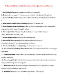 Michigan ASE Brake Certification Exam Review Questions and Answers