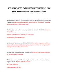IEC 62443-IC33 CYBERSECURITY LIFECYCLE & RISK ASSESSMENT SPECIALIST EXAM  QUESTIONS AND A