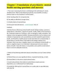 Foundations of Psychiatric-Mental Health Nursing: Questions and Answers