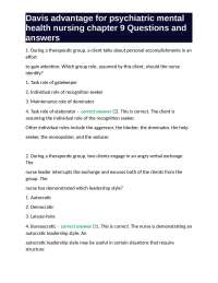 Psychiatric Mental Health Nursing: Chapter 9 Questions and Answers