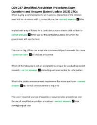 CON 237 Simplified Acquisition Procedures Exam Questions and Answers