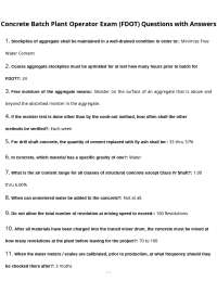 Concrete Batch Plant Operator Exam (FDOT) Questions and Answers