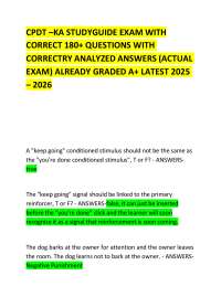 CPDT –KA STUDYGUIDE EXAM WITH CORRECT 180+ QUESTIONS WITH CORRECTRY ANALYZED ANSWERS