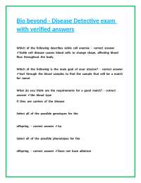Bio beyond - Disease Detective exam with verified answers