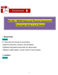 NR 509 Advanced Physical Assessment Final Exam Review: Weeks 5-8