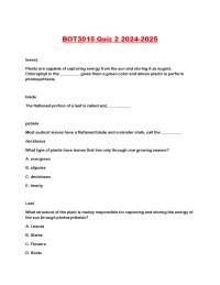 BOT3015 Quiz 2: Plant Anatomy and Physiology