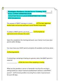 Washington Mandatory Alcohol Server Training 2025 Exam | LATEST APPROVED EXAM Actual And A