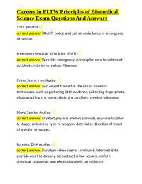 Careers in PLTW Principles of Biomedical Science: Exam Questions and Answers